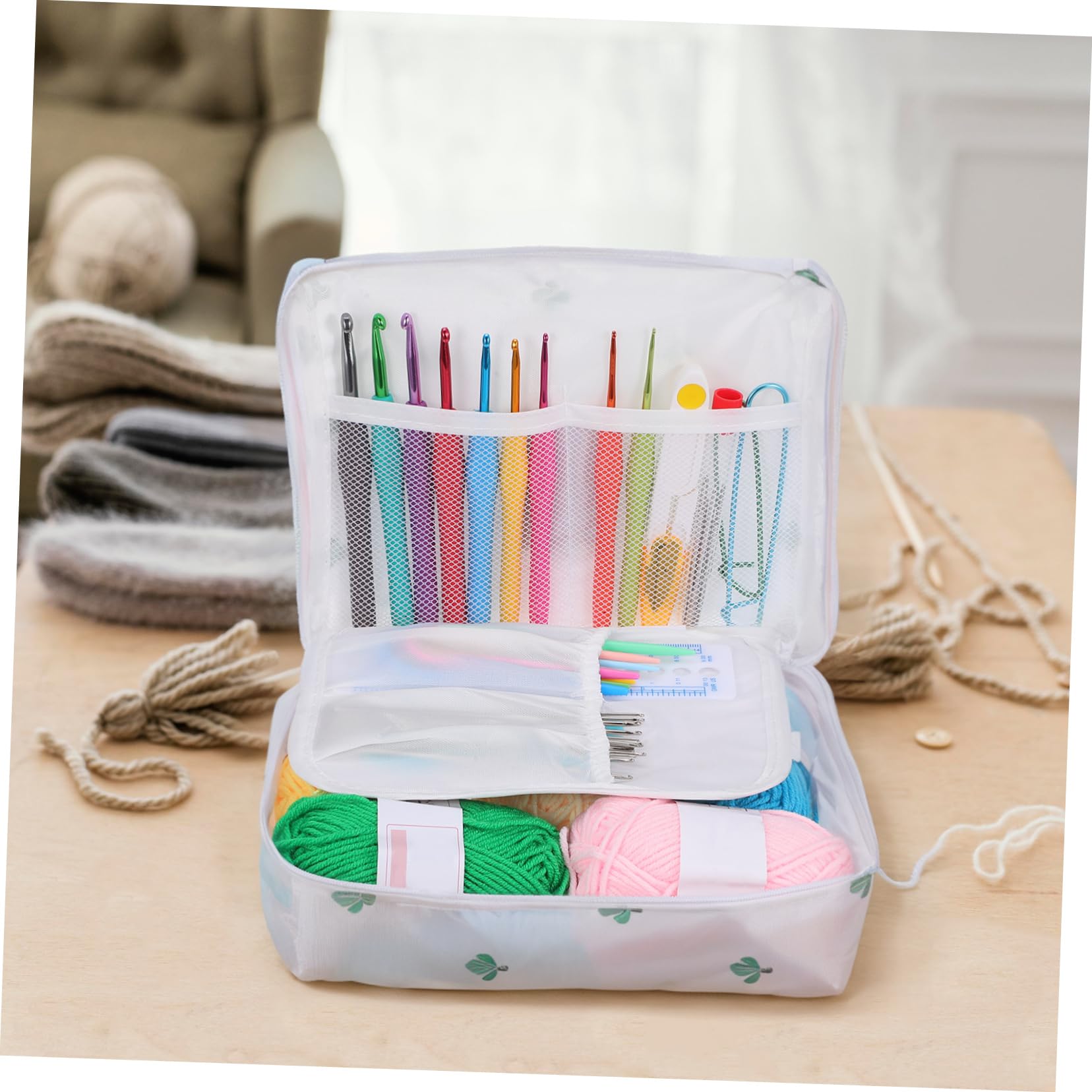 Kit de Crochet para Principiantes Adultos, 1 Juego de Herramientas | Bolsa de Transporte, Hilo y Accesorios de Plástico, Medición Incluida, para Manualidades Portátiles