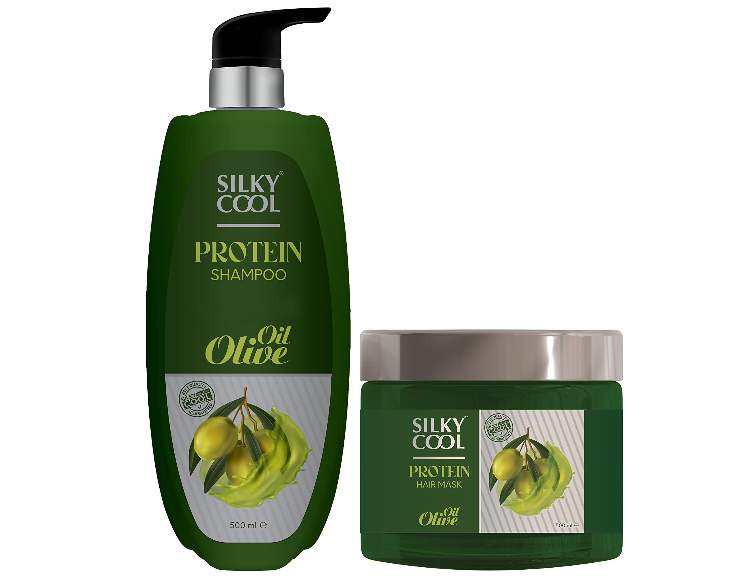 PILOT Silky Cool Protein Shampoo & Mask With Natural Olive Oil Extract - Anti Hair Loss Treatment (Shampoo Size 500 ml)