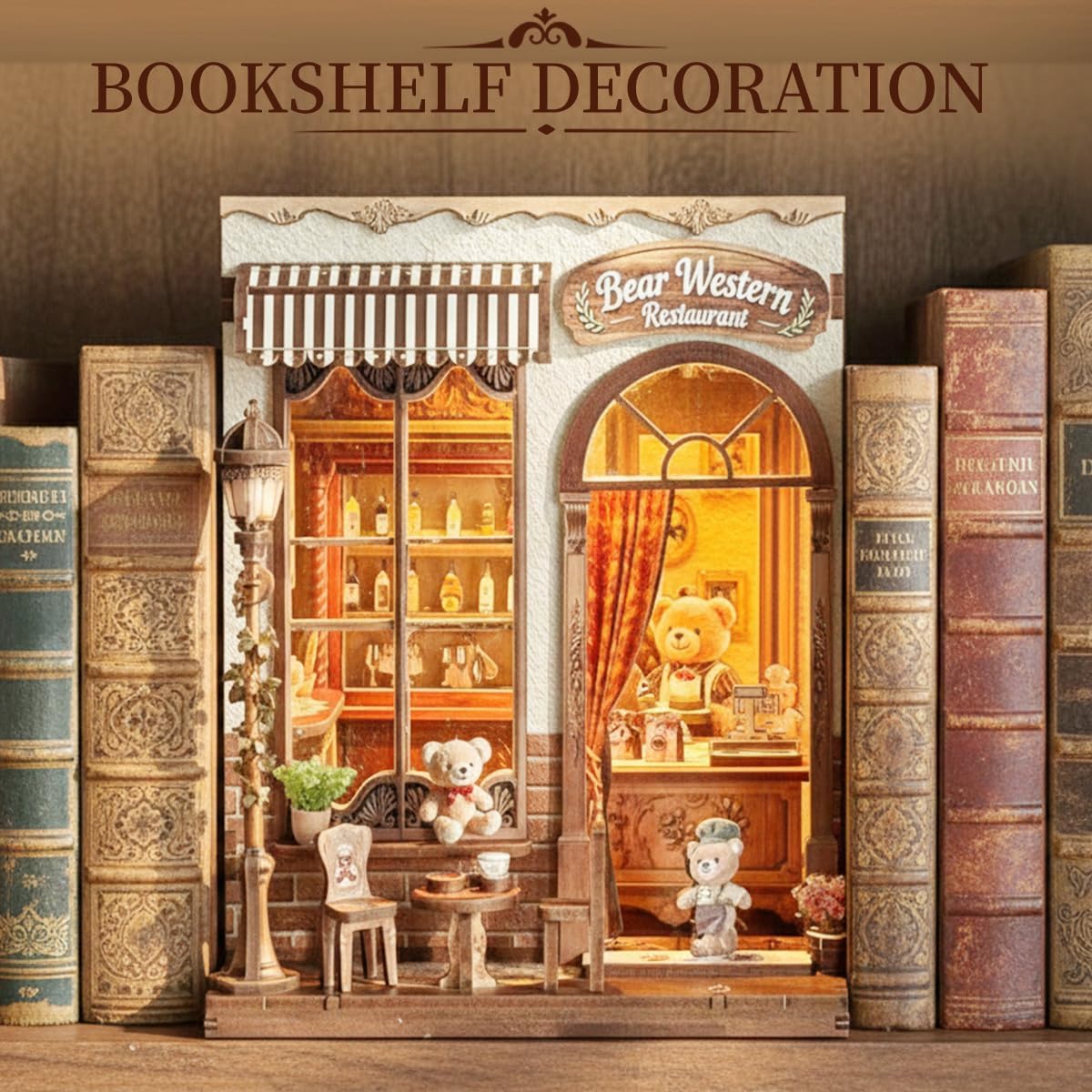 Book Nook Kit, DIY Miniature House Dollhouse Kit for Adults, Bakery Patisserie Mini House Building Kit with LED, Booknook Kit Bookshelf Decor 3D Wooden Puzzles, Gifts for Family and Friends