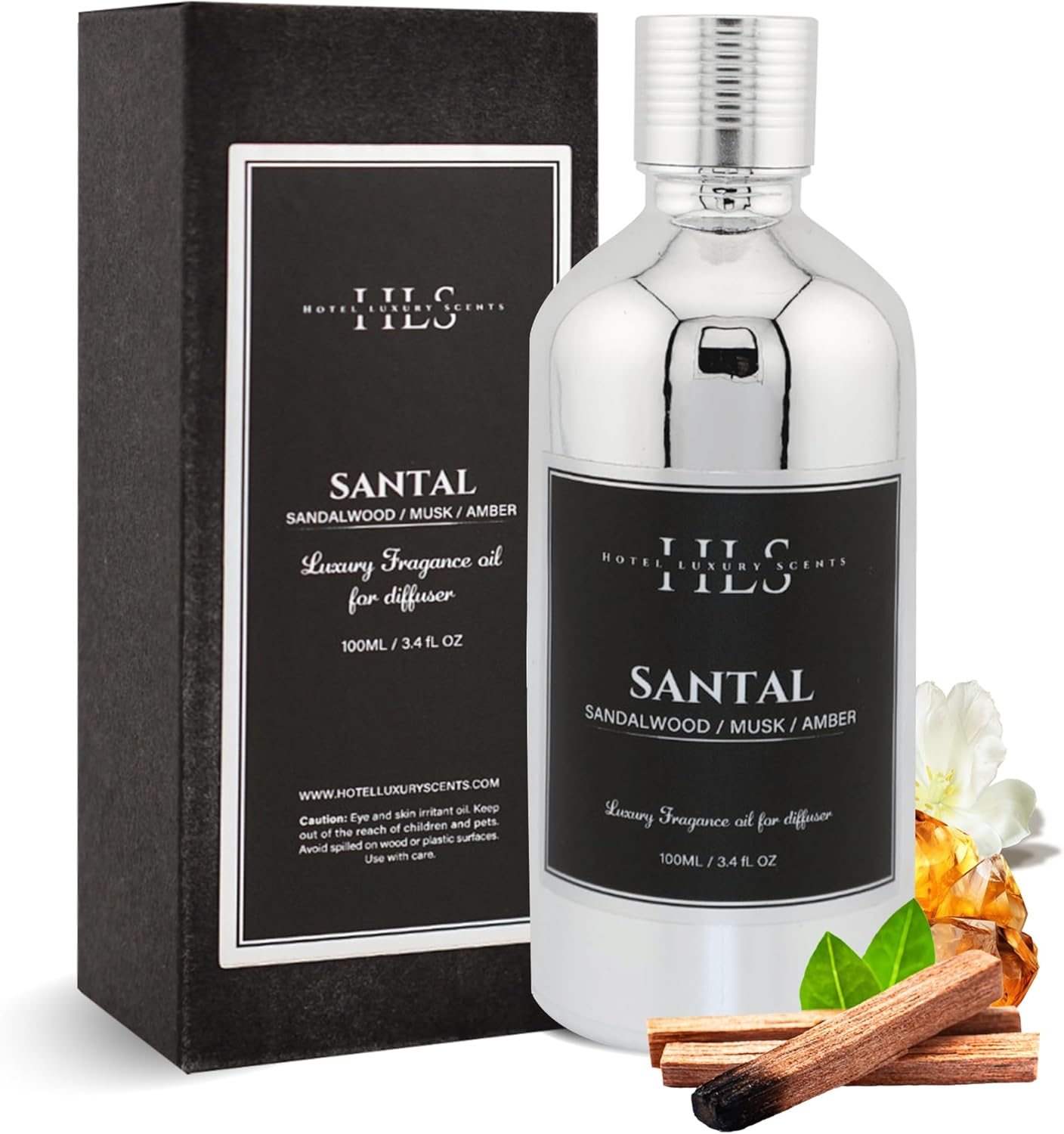 Santal Essential Oil for Diffusers - Sandalwood, Musk & Amber Aromatherapy Blend - 5 Star Hotel Fragrance Diffuser Oil for Home - 100ml