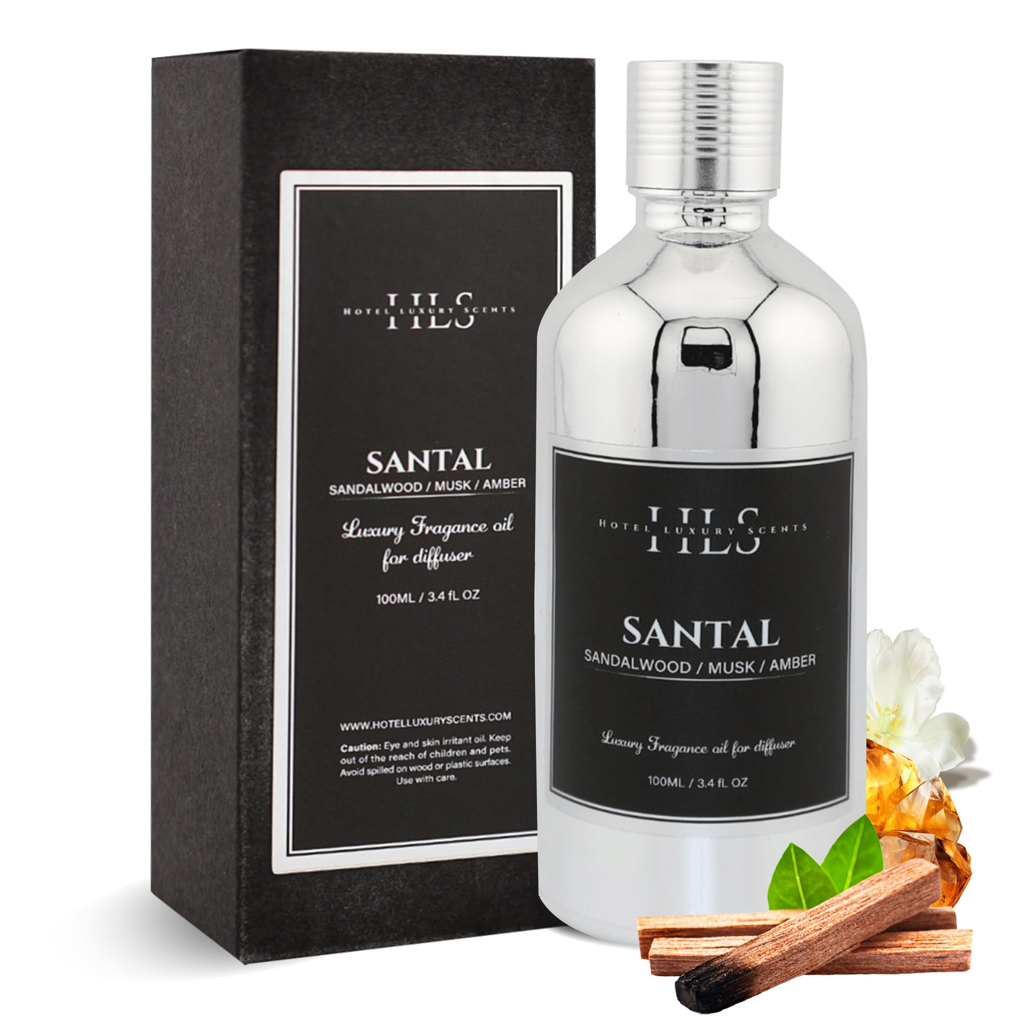 Santal Essential Oil for Diffusers - Sandalwood, Musk & Amber Aromatherapy Blend - 5 Star Hotel Fragrance Diffuser Oil for Home - 100ml