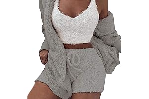VNVNE Women's Alluring Fuzzy Warm Sherpa Fleece 3-Piece Outfit: Coat, Crop Top, and Shorts