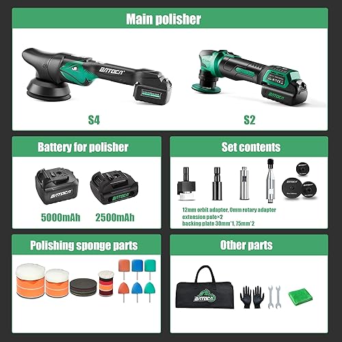 Miniatura 9 de BATOCA Pulidora inalámbrica S4 de 3 pulgadas1 pulgada DARO - Motor sin escobillas y búfer inalámbrico S2 para automóvil - Pantalla LED, 5Ah+2.5Ah