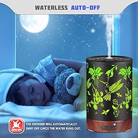 Metal Essential Oils Diffuser 150ML Christmas Aromatherapy Diffuser Cool Mist Humidifier with 7 Colors Lights Waterless Auto Off Air Diffusers as Gifts for Mom (B-Hummingbird)
