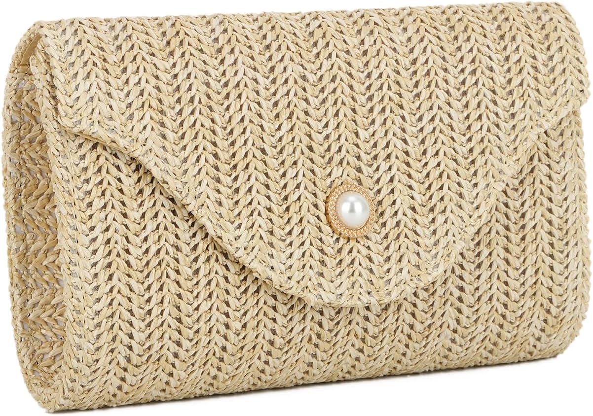 Oweisong Straw Clutch Purses for Women Summer Pearl Evening Bag Small Beach Woven Purse and Handbags 2026