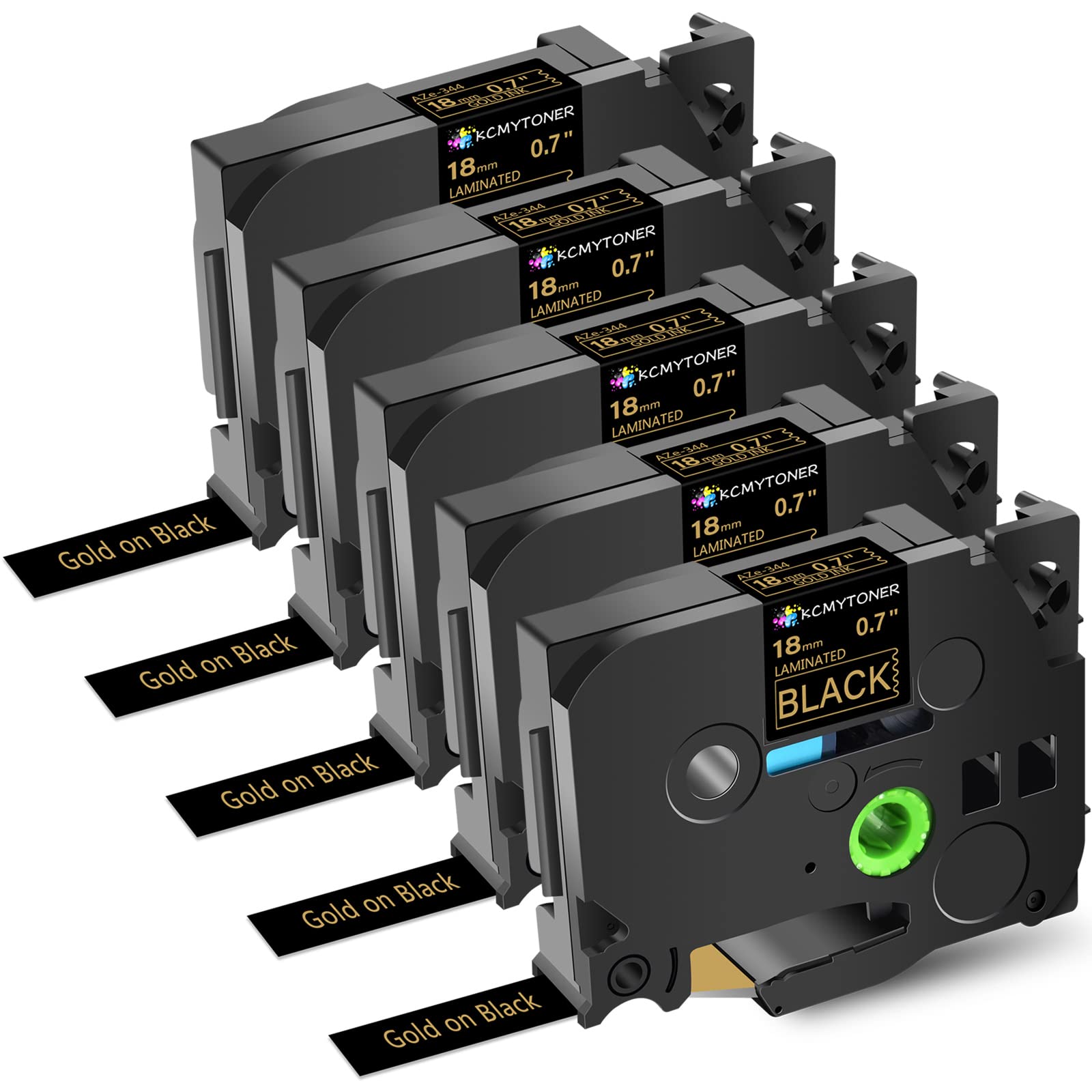 KCMYTONER Label Tape Refills Compatible for Brother P-Touch TZ TZe 344 AZE Laminated Gold on Black Tape 3/4 Inch 0.7" 18mm for PTD400 D450 D600