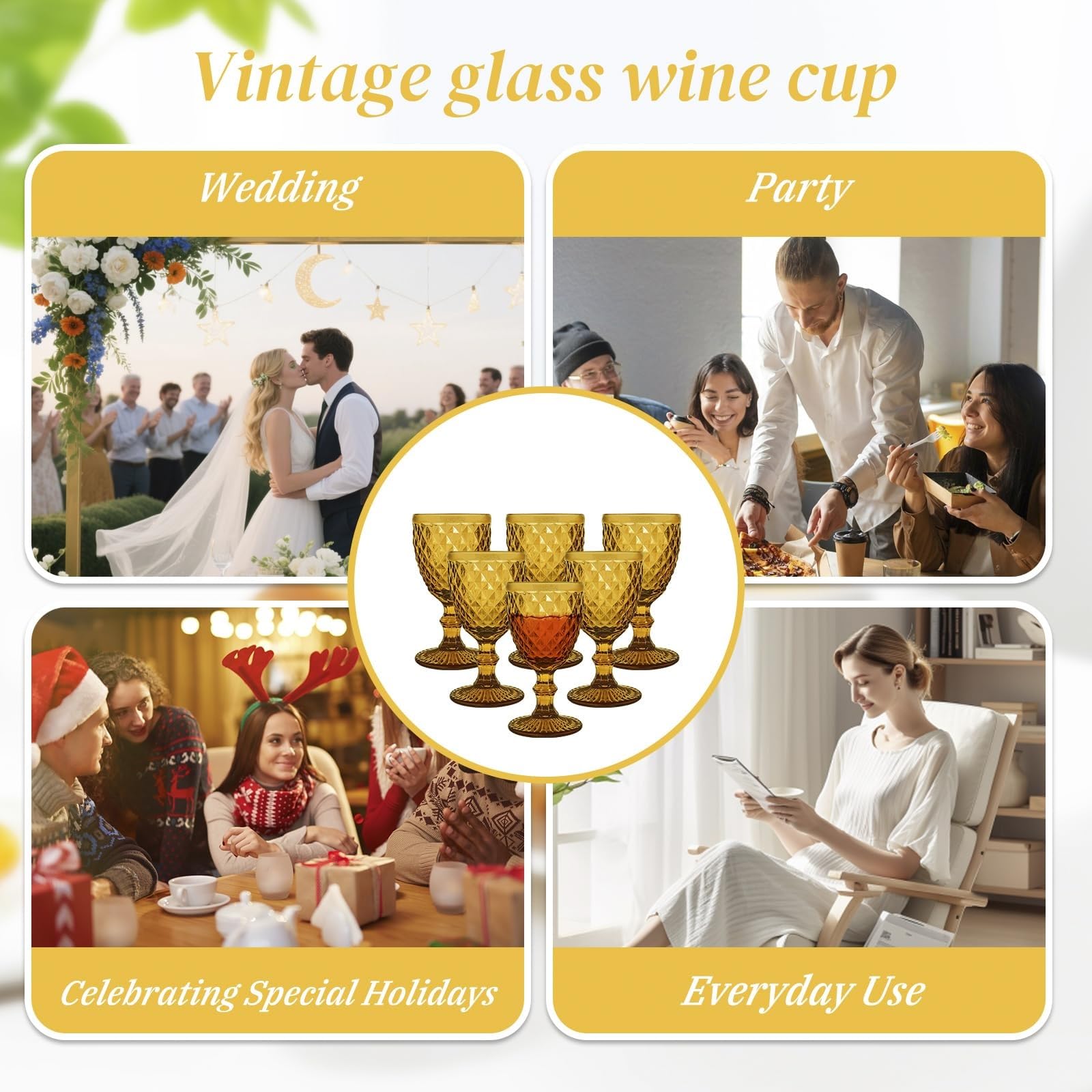 Juego de 6 copas de vino con relieve de primavera superior, 8 oz, copas vintage, cristalería for uso doméstico Vaso para bebidas