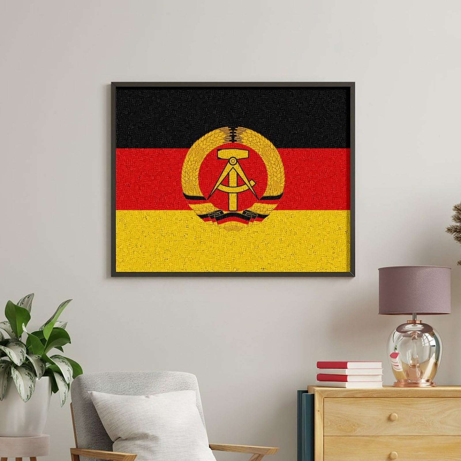 Malen nach Zahlen, Motiv: Flagge der Deutschen Demokratischen Republik, für Erwachsene, Anfänger, bunt, DIY, einfaches Malen für Zuhause, Wanddekoration