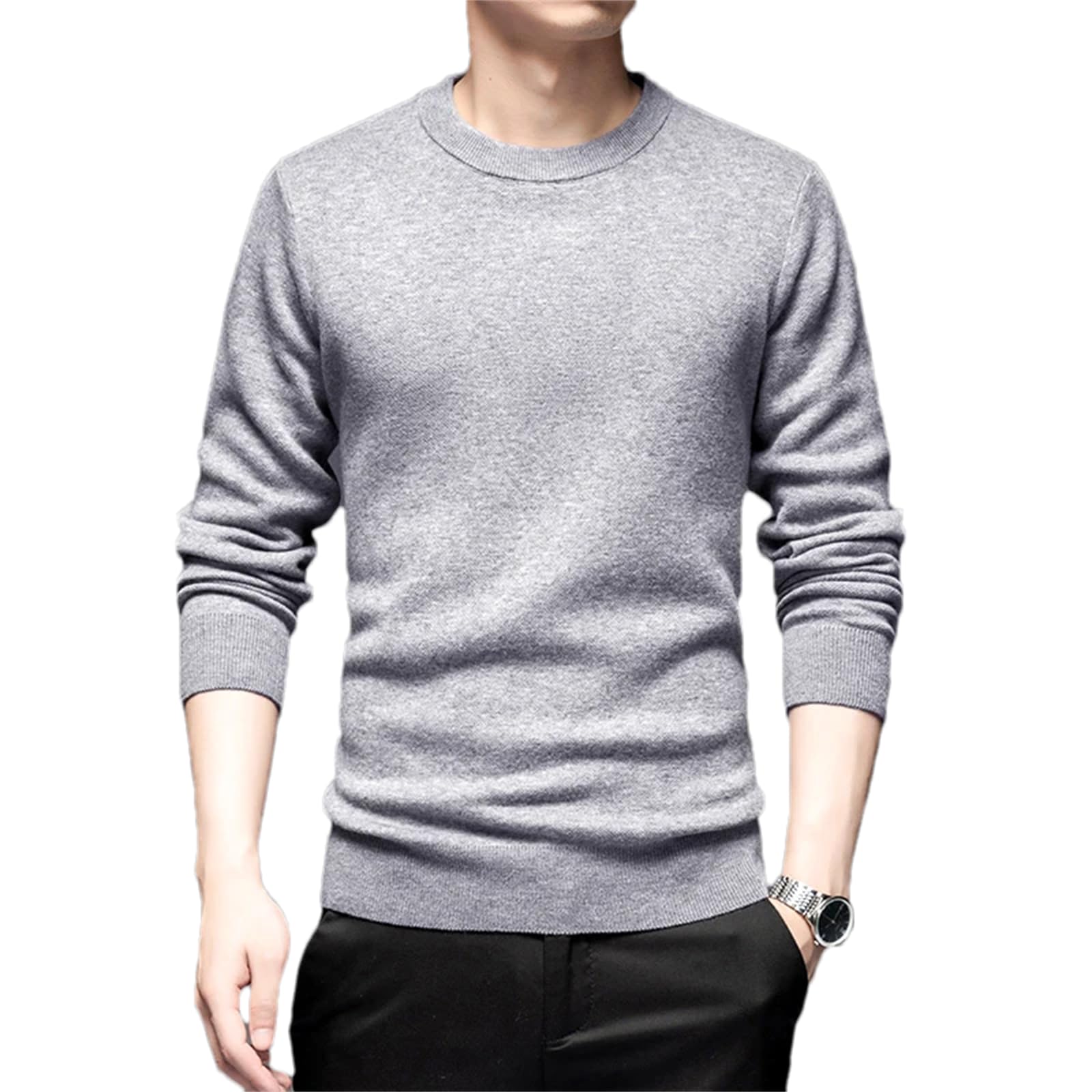 Maglione caldo da uomo in lana tinta unita lavorato a maglia spessa autunno e inverno O-collo a maniche lunghe