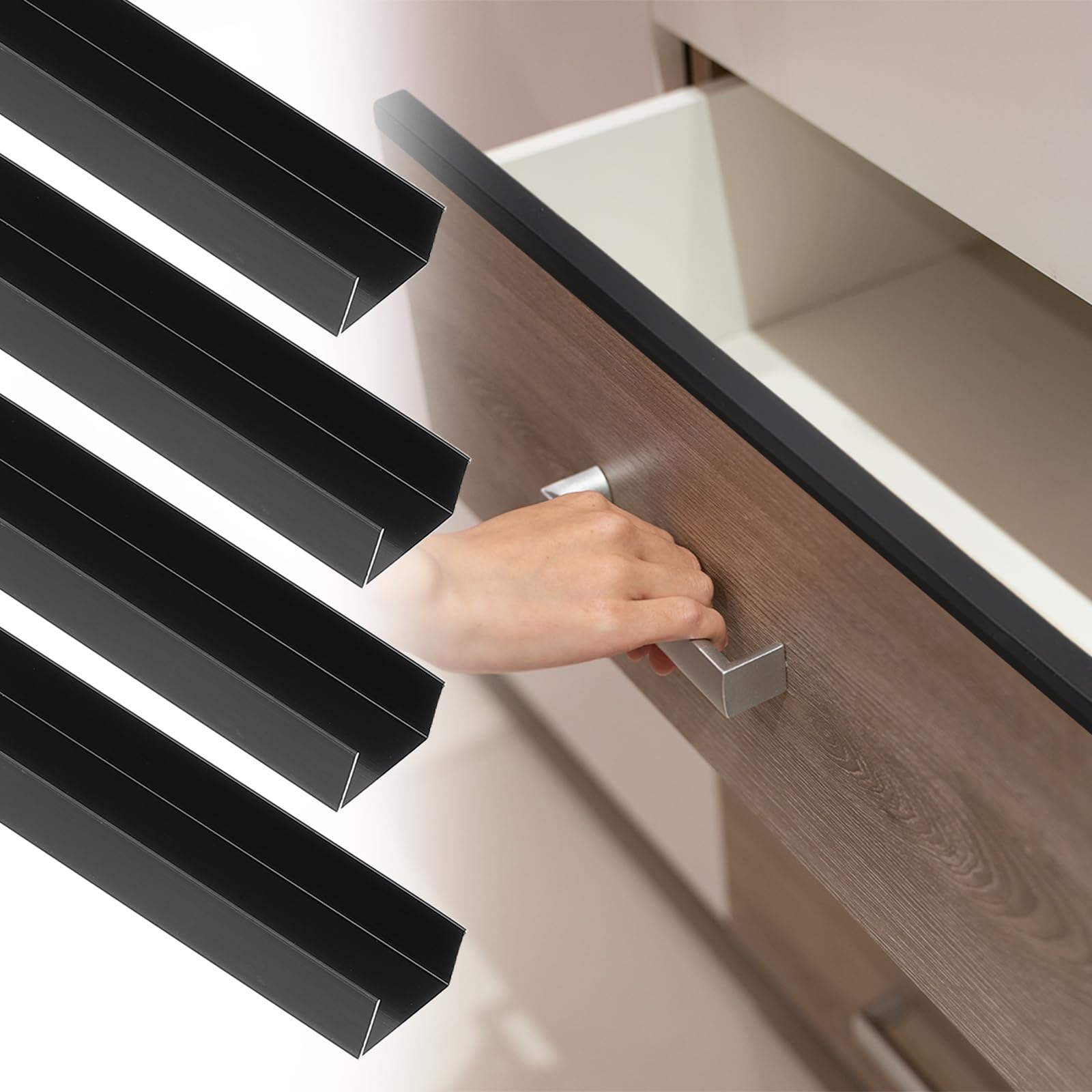 sourcing map 4pcs Slip on Cabinet Door Protector, 18" Length Aluminum Alloy Edge Guard, Metal Drawer Edge Protector for 3/4" Thick Kitchen Cabinets Frame, Black