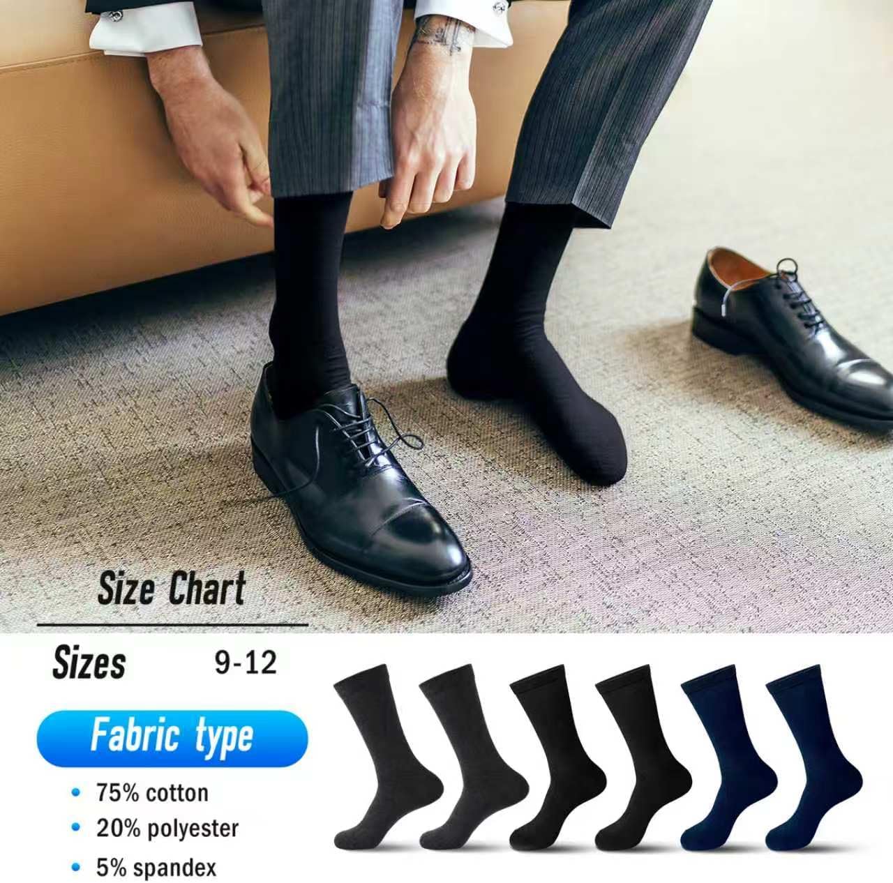 3 Pack Mens Black Dress Socks for Men 9-12, Combed Cotton Crew Breathable Comfort Socks for Business Work Casual
