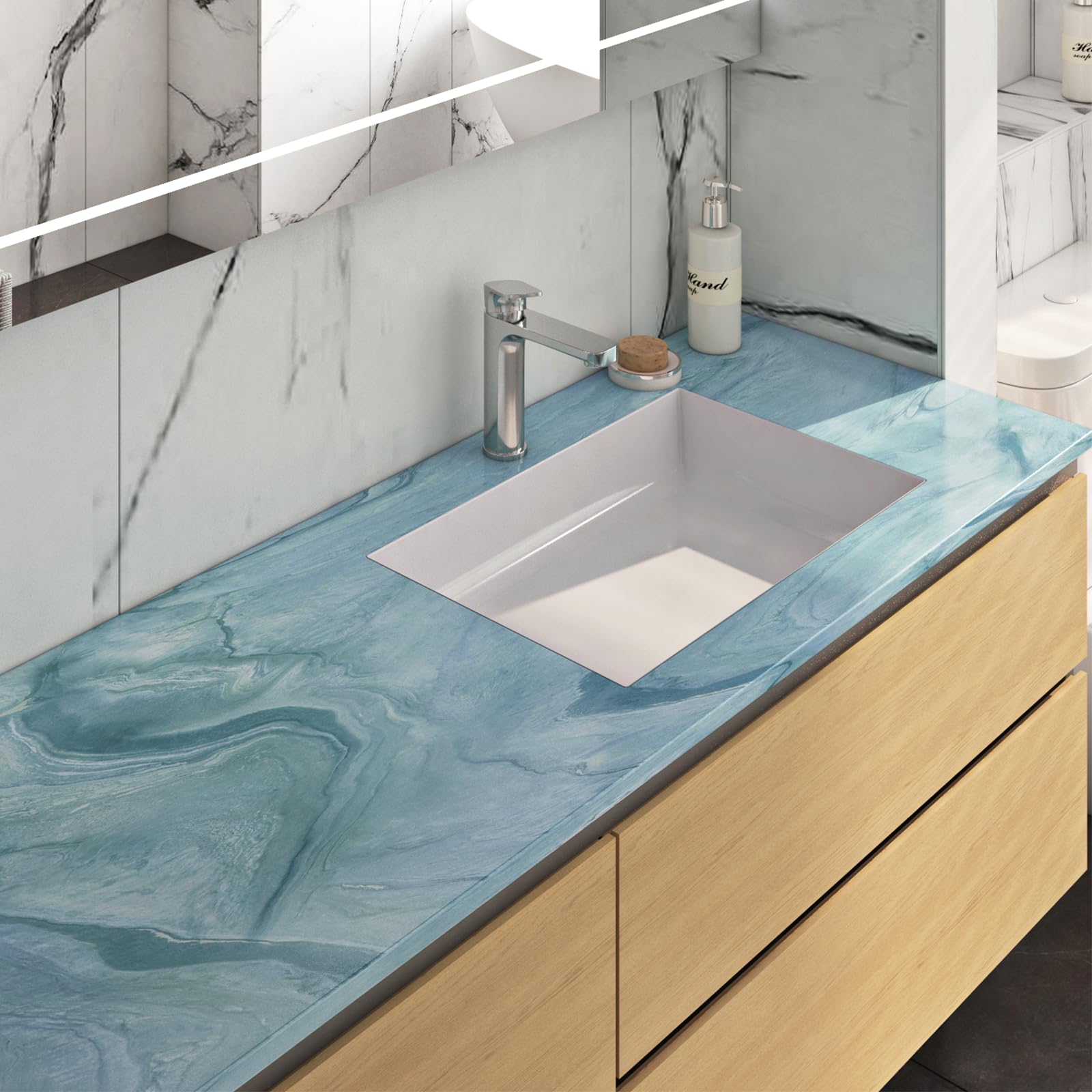 FunStick Carta da parati in marmo blu, 40 x 609 cm, carta da parati autoadesiva per piano di lavoro in vinile, impermeabile, per bagno e scrivania