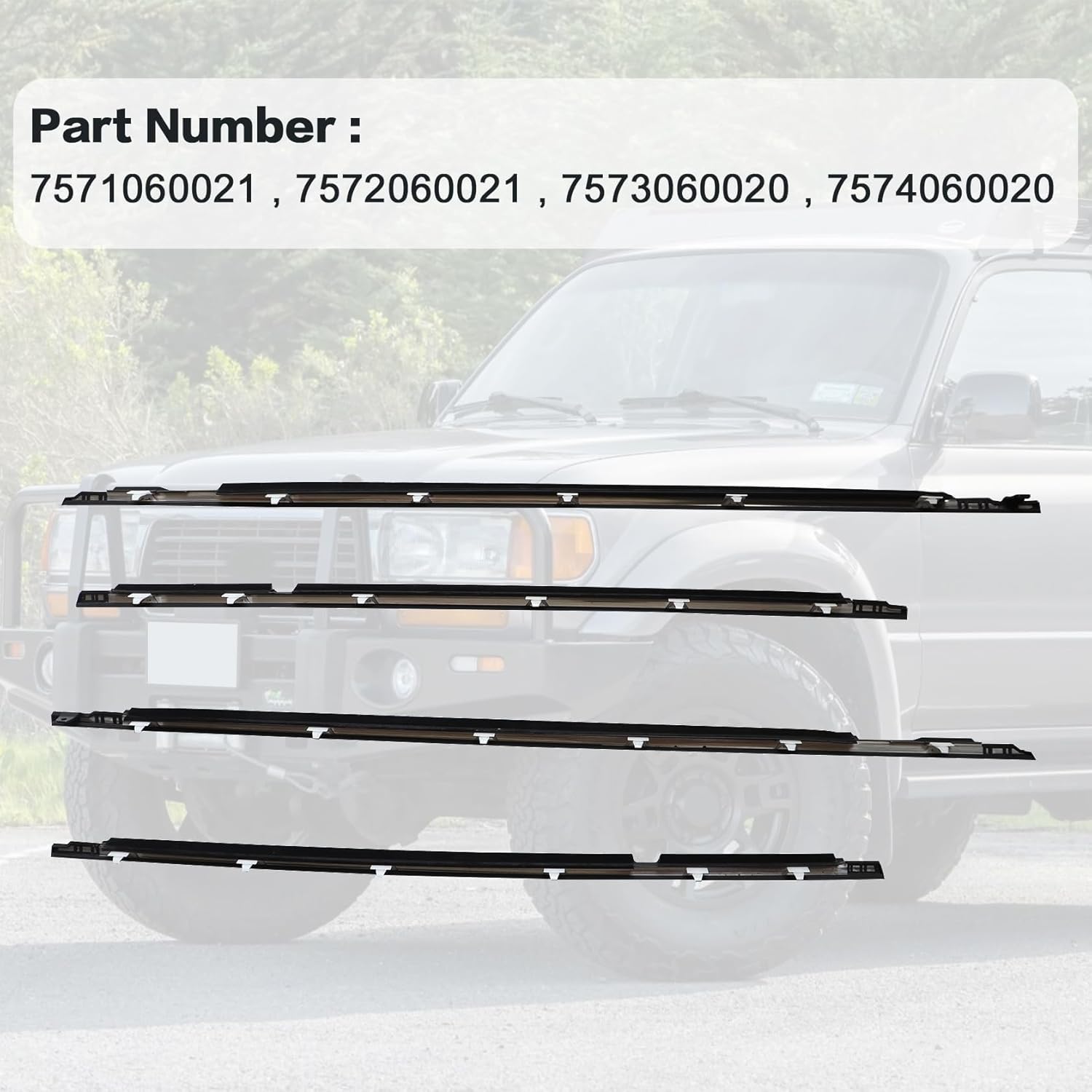 FZJDSD Outer Door Window Moulding Trim Weatherstrip Seal Belt Fit for Lexus LX450 1996-1998 Fit for Toyota Land Cruiser 1991-1997 Moulding Assy #7571060021 7572060021 7573060020 7574060020