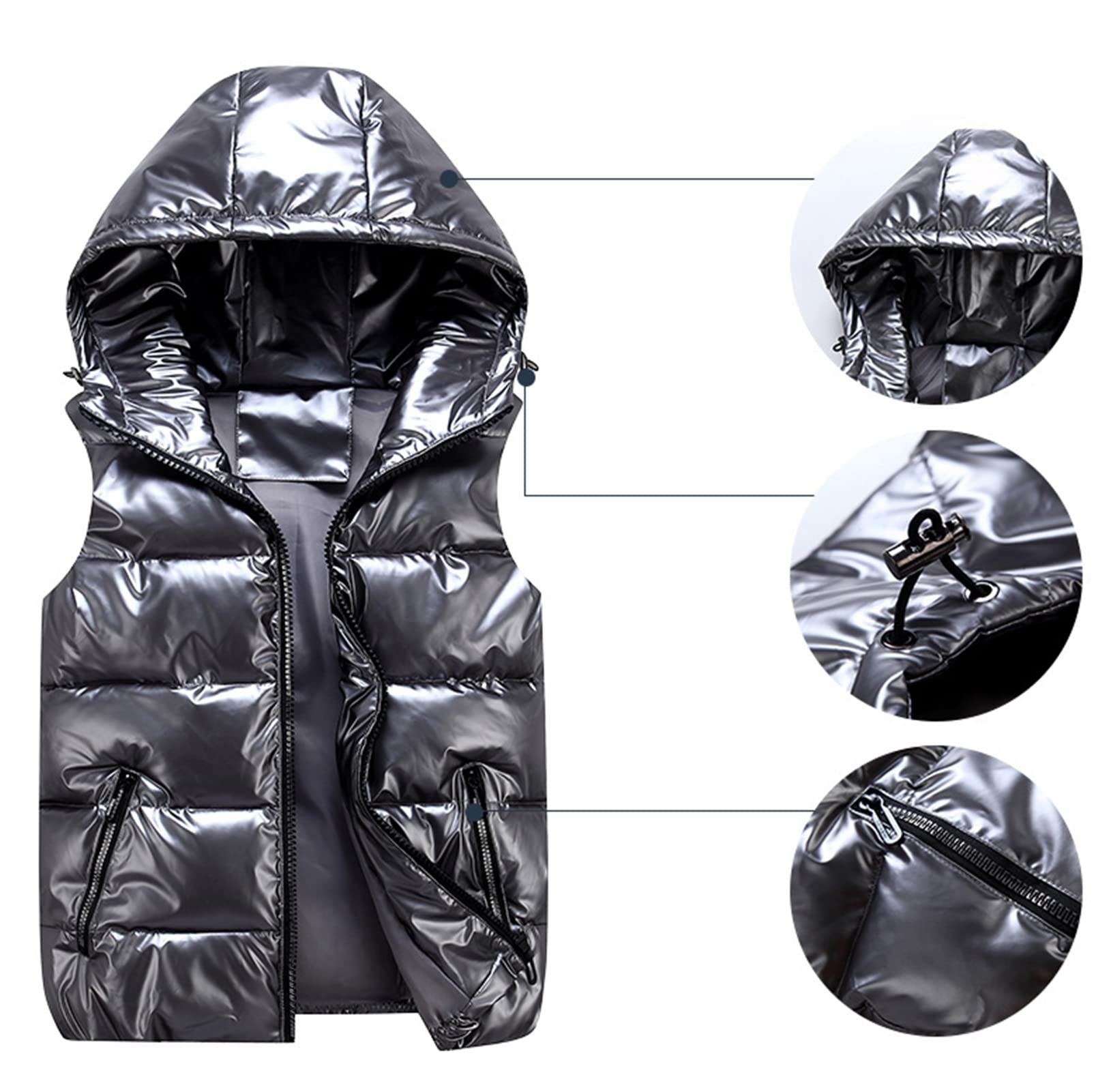 Herren Steppweste Weste mit Kapuze Sportweste Leicht Winter Ärmellos Jacke Outdoor mit Reißverschluss