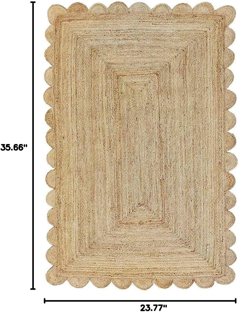 Area Rug 2x3 Jute Scalloped Natural (Natural, 2' x 3')