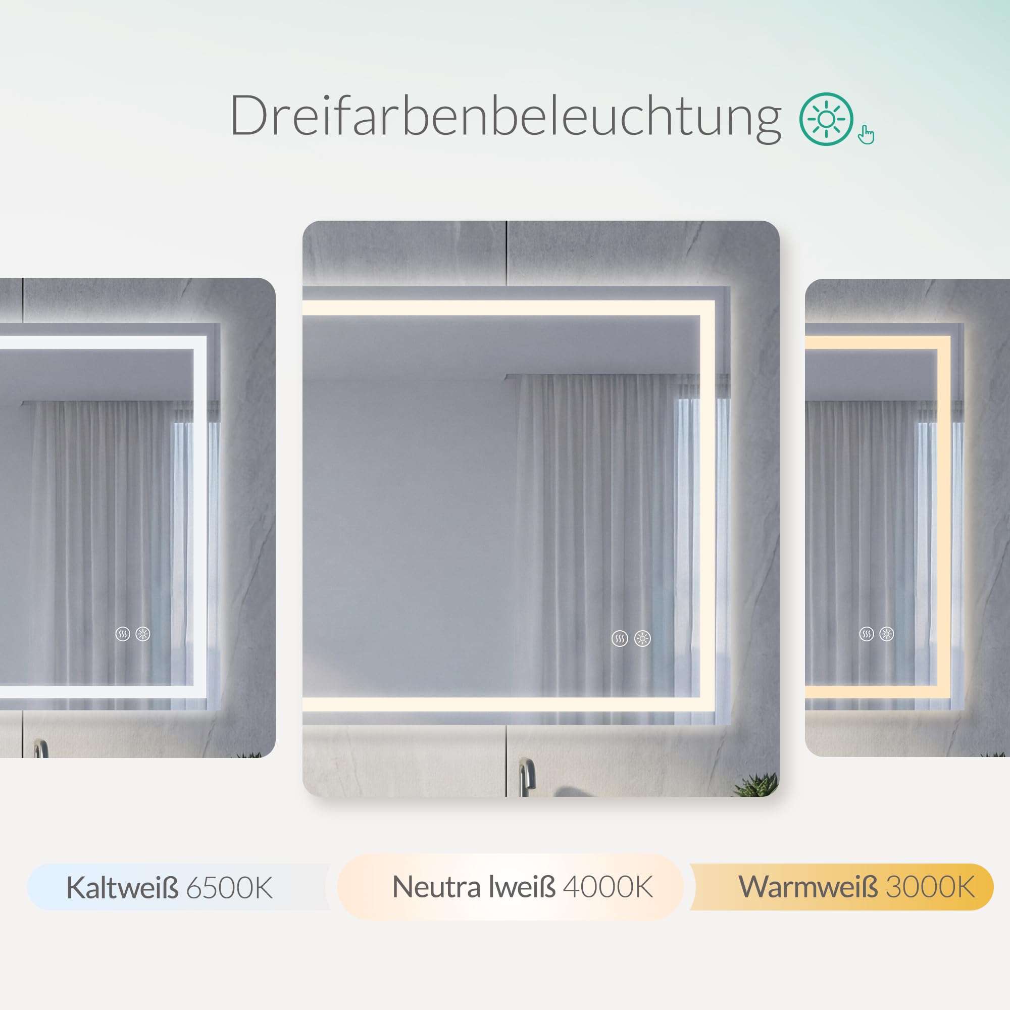 Badspiegel mit Beleuchtung - Wandspiegel mit 3 Farben & Dimmbare Helligkeit, Touch-Schalter mit Antibeschlag & Memory, HD Silber-Spiegel, 120x70cm, Badezimmer Spiegel mit Beleuchtung