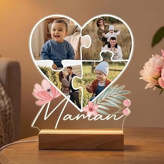 Lampe Photo Personnalisée Maman - Idée Cadeau Fête des Mères Personnalisé - Impression Haute Définition - Cadeaux Fete des Meres Personnalisable, Cadeau Femme, Mamie - Socle au Choix