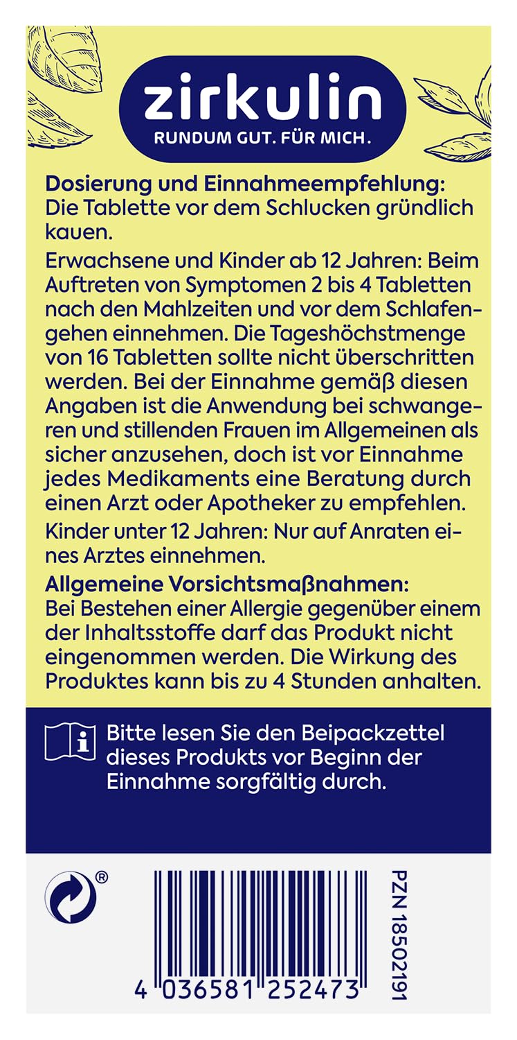 Zirkulin Magen Kautabletten 240 Stück - Pfefferminzgeschmack – Schnelle Linderung bei Sodbrennen und Magendruck – Hilfe gegen Verdauungsbeschwerden – für gezielte Magenunterstützung