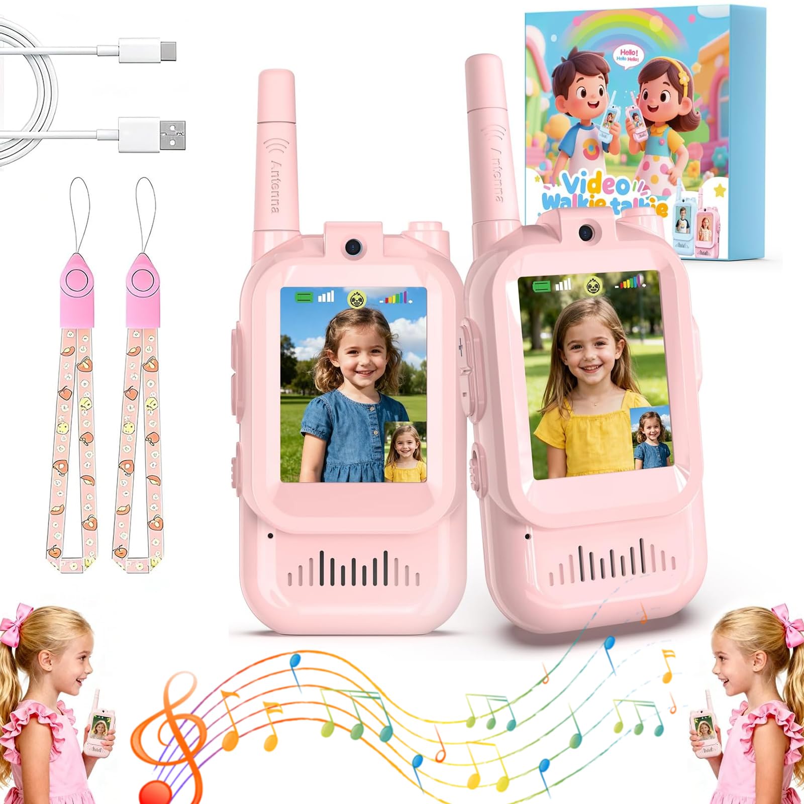 2PCS Video Walkie Talkie for Kids - Rechargeable Walkie Talkies with Camera & Voice Changer, Long Range 2 Way Radio, Christmas Birthday Gifts for Boys & Girl Indoor Outdoor (Pink Pair)