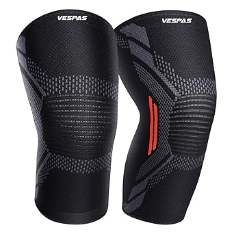 Vespas Knee Cap Compression 2-Pack Knee Support for Men and Women Breathable and Stretchy Nylon Knee Brace Knee Brace for Knee Pain Relief and Support Ideal for Gym, Sports (M, Black-Red)