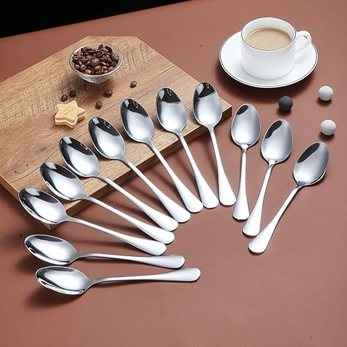 Miniatura 2 de Berglander Juego de 12 cucharaditas de 6.5 pulgadas, cucharas de té pulidas brillantes de acero inoxidable, cucharas de té pequeñas para postre,