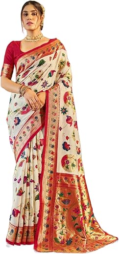 SWORNOF Women's kanjivaram banarasi silk saree Zari Woven for festival Wedding silk with rich pallu Design sarees for wome