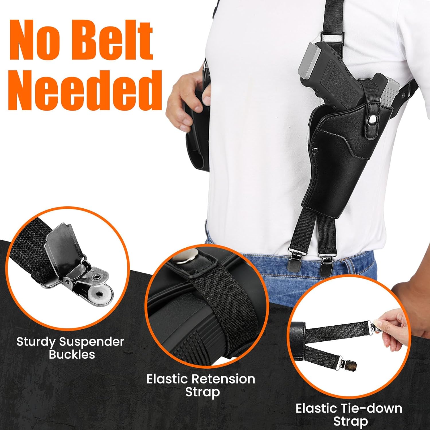 Shoulder Holster for Concealed Carry,Yigerlee Adjustable Vertical Gun Holster with Double Magazine Pouch,Made from Soft Microfiber Leather, Fits 1911, Glock 17/19, Beretta 92FS and More Pistol