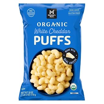Members Mark Organic White Cheddar Puffs, Non-GMO, Gluten Free, Made with Real Cheese, 18 oz 1 Bag