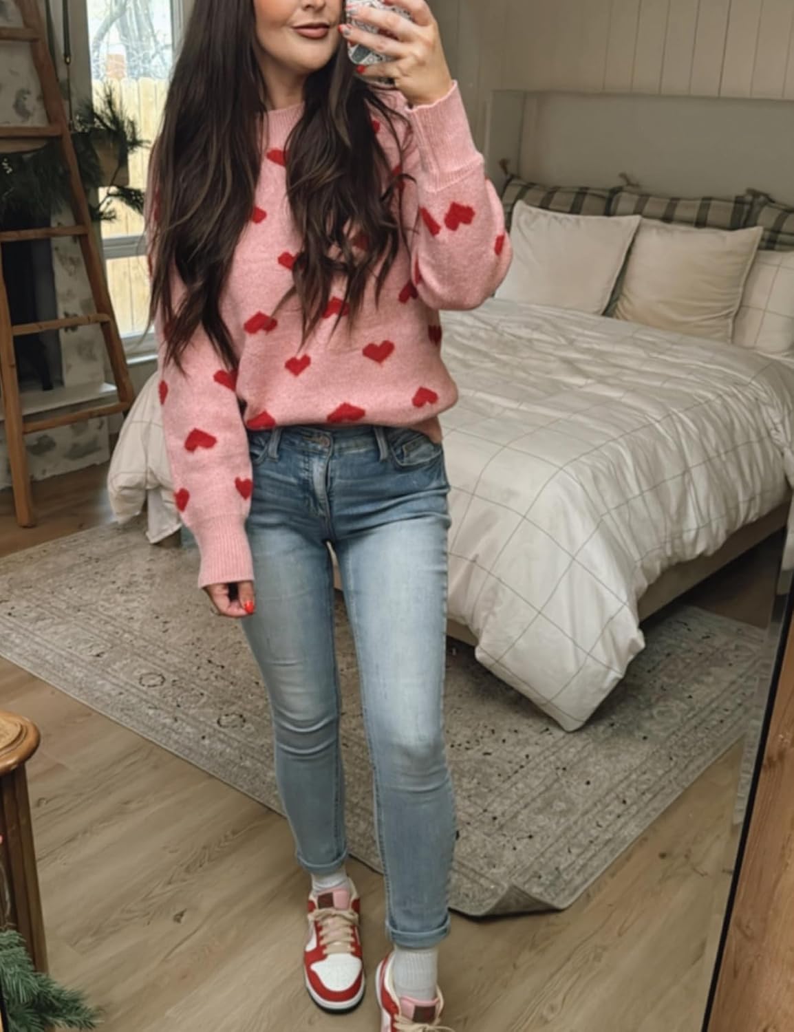 Gihuo Valentine Heart Sweater for Women Cute Kawaii Casual Crewneck Knitted Pullover - Image 6