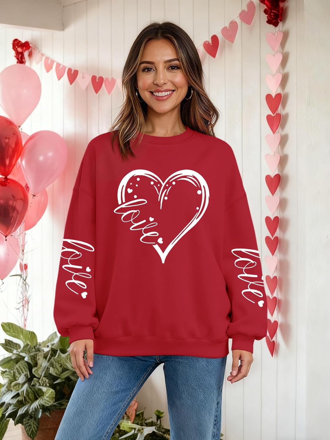 Valentines Sweatshirts for Women Oversized Cute Heart Love Sweatshirt Valentine Gift Long Sleeve Shirts - Image 2