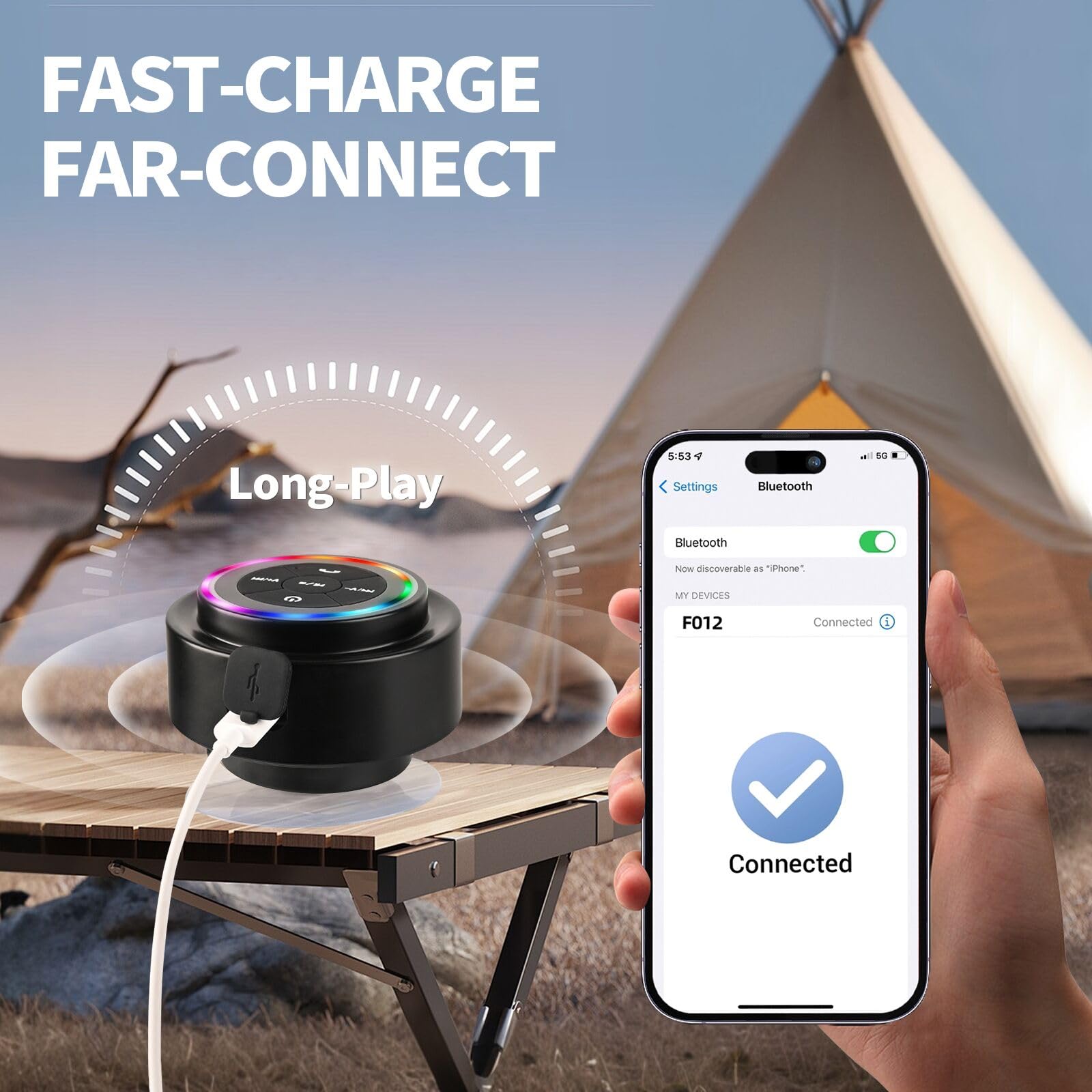 Bluetooth Duschlautsprecher, Tragbare Bluetooth Lautsprecher mit Saugnapf, IP67 Wasserdicht Lautsprecher mit LED Licht, Kabellos, Schwimmend, für Camping Strand Reisen, Geschenk für Männer
