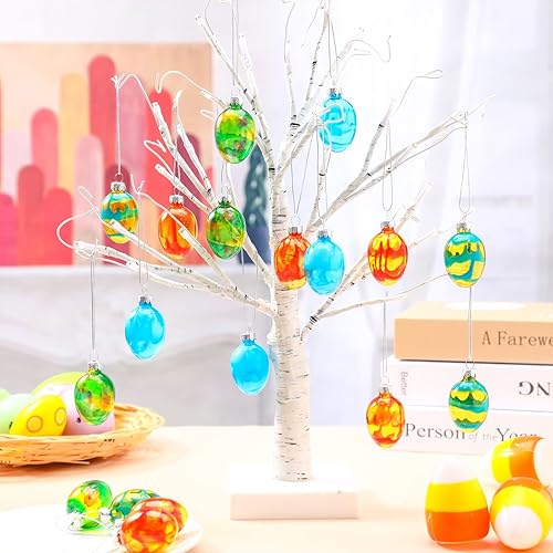 Miniatura 10 de 18 adornos de cristal para huevos de Pascua colgantes huevos de Pascua pintados a mano huevos de Pascua pastel para árbol de primavera con cuerda