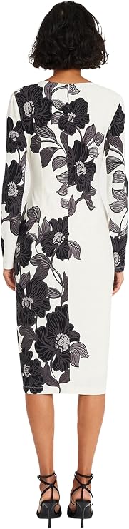 Maggy London Womens Long Sleeve Floral Printed SheathCocktail Dress