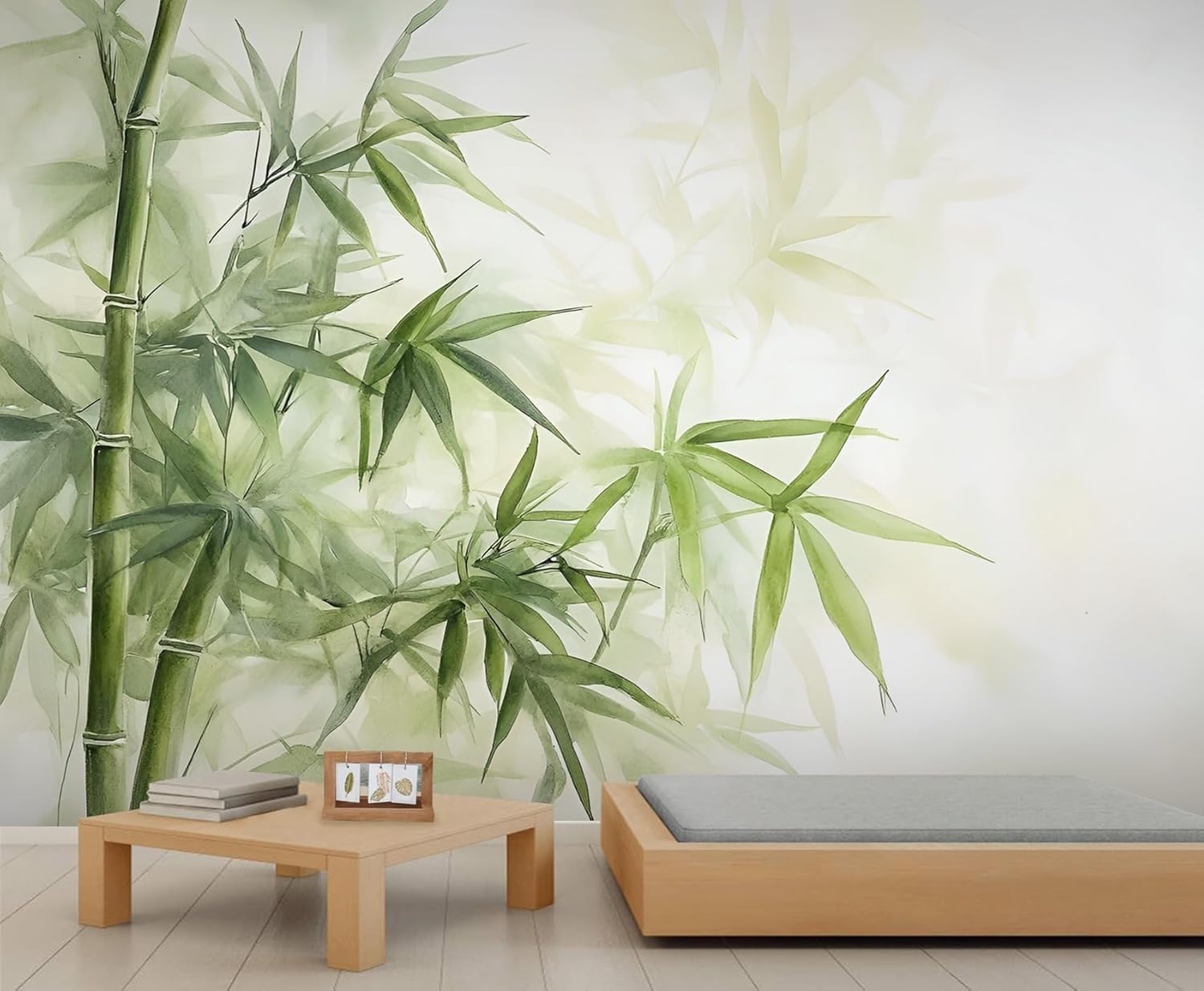 Fototapete Selbstklebend Bambus 3D Effekt Foto Tapete Grüne Bambusblätter 350x250 cm Seidenstoff Wandtapete Wohnzimmer Schlafzimmer Bildtapete für Wand Deko A-7960