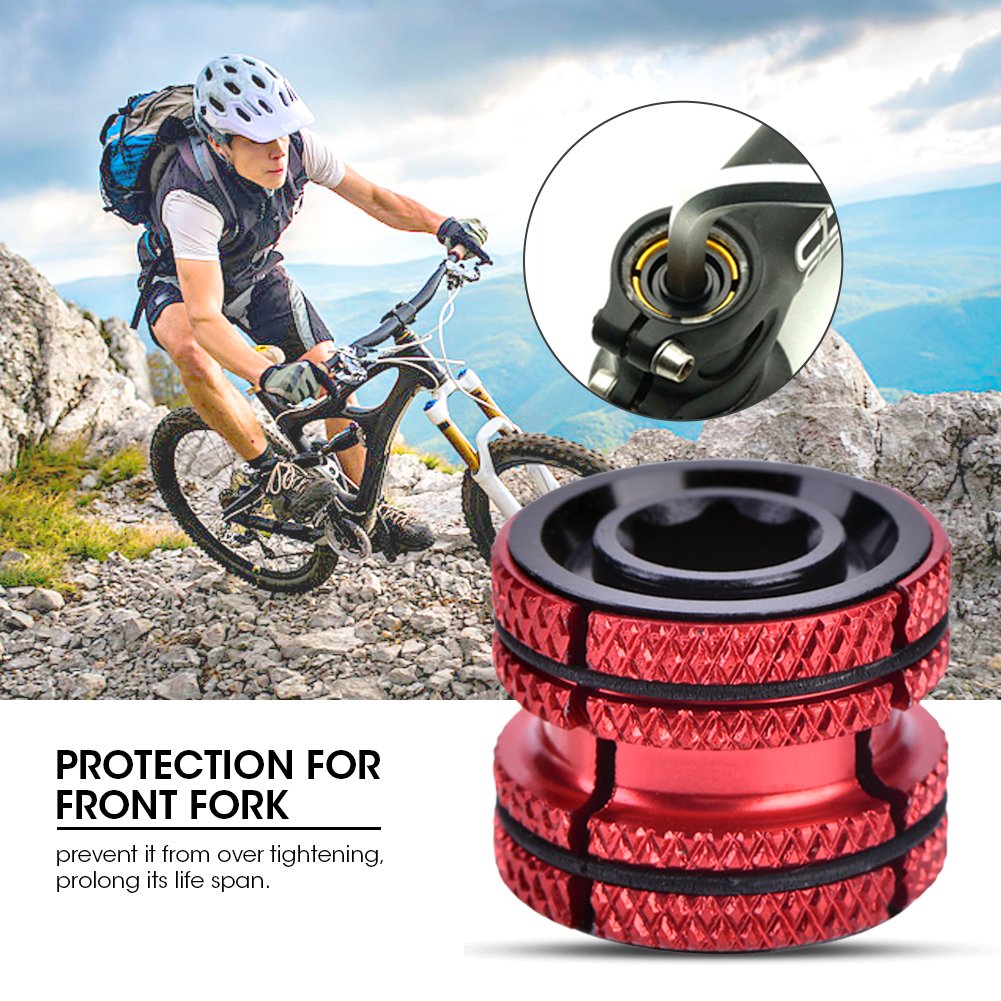 flexman Headset Expander Plug, Aluminum Alloy 28.6mm Fork Tube Accessories Reusable Removable Bike Stem Headset Top Cap for Mountain Bike Road Bikes (Red)