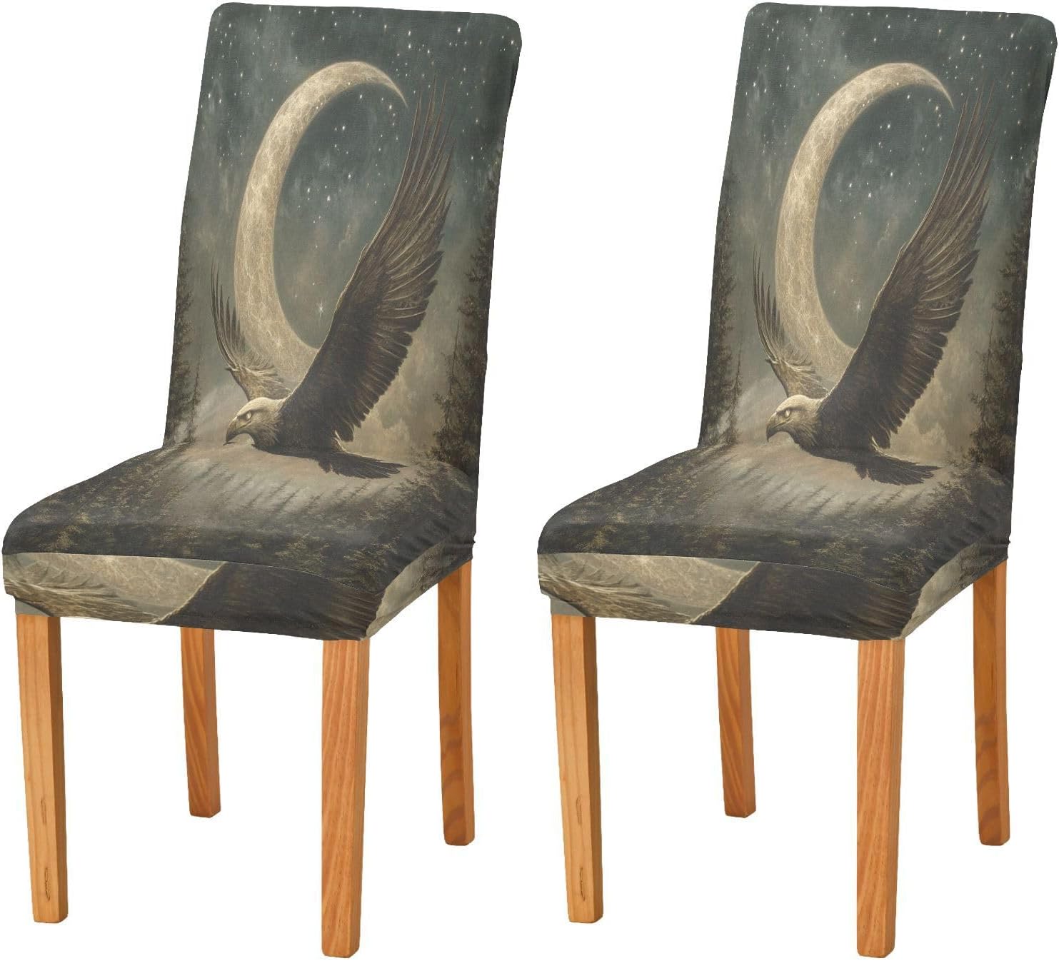 ALAZA Chair Covers for Dining Room, Eagles Moon Starry Witchcraft Forest Stretch Chair Cover Sets Chair Protector Removable Washable for Ktichen Restaurant Hotel