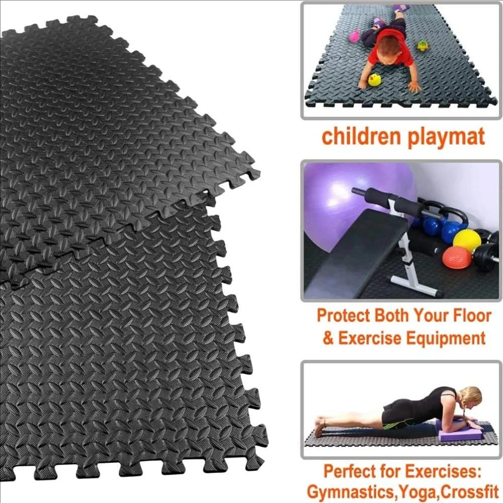 Dalle Mousse,Dalle Mousse Piscine,EVA Tapis de Fitness Antidérapant,48 PCS,30x30cm,10mm d'Épaisseur,Antidérapant et Antichute,Noir,pour Sport,Yoga,Fitness,Protection Contre Les Chutes,Extérieur