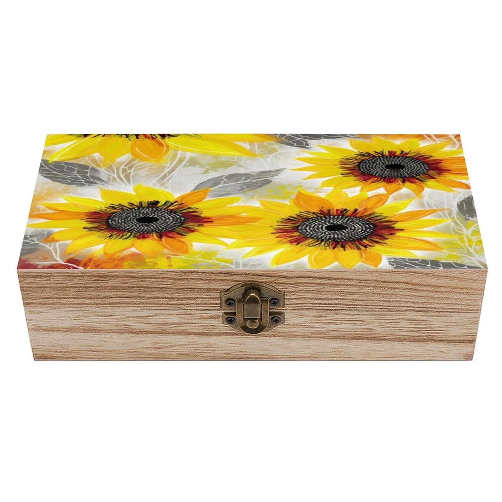 VstaDank Abstract Sunflowers_75091425 Wooden Storage Box Wooden Keepsake Box with A Hinged Lid Fashion Memory Treasure Boxes Decorative Jewelry Case for Crafts Photo Home Decor Wood Gift Box