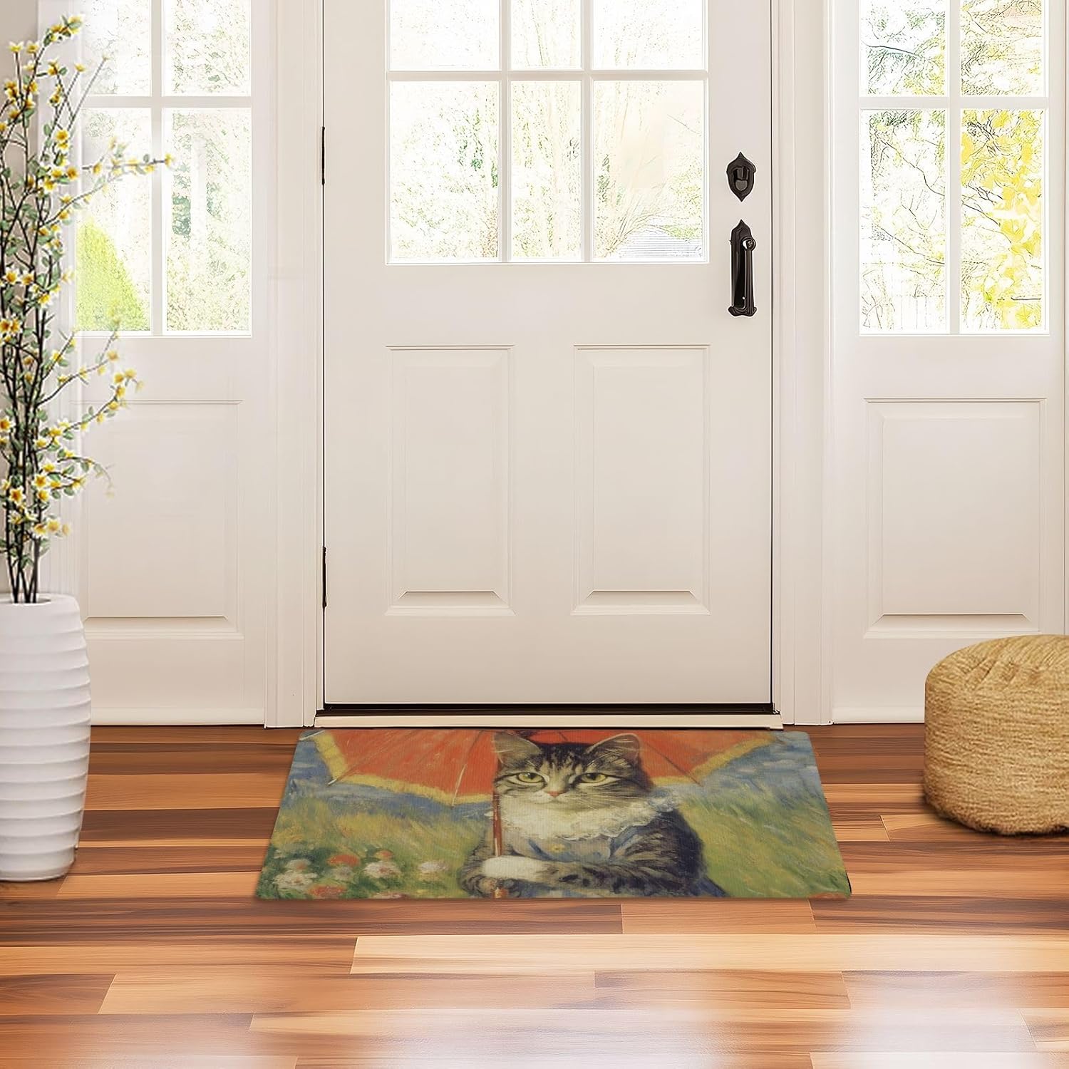 Front Door Mat (Cat Maid), 32x20 in Indoor Outdoor Welcome Mats Doormat for Entrance Patio Porch Entryway Water Absorbent Low Profile Anti Slip