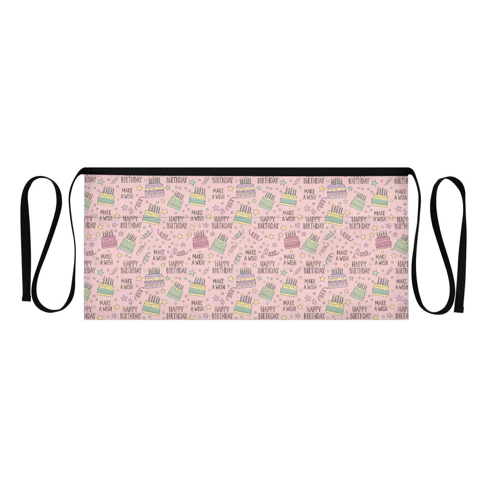 Birthday Pattern Pink 3-Pocket Server Apron Professional Waist Apron for Waitress by SDMKA – 25.2" x 11.8", Polyester, I310, Model g513182367p1023c1088s2479