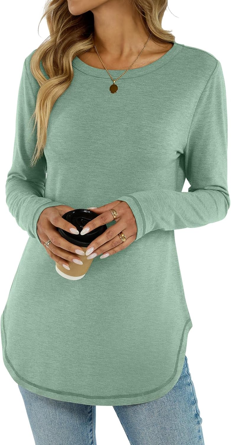 Womens Tunic Tops Long Sleeve Shirts Crew Neck Casual Tshirts Fall Fashion Outfits Clothes - Image 2