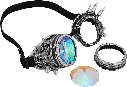 Miniatura 86 de Gafas caleidoscopio para raves trippy psicodélico steampunk con lentes de cristal de difracción de prisma arcoíris