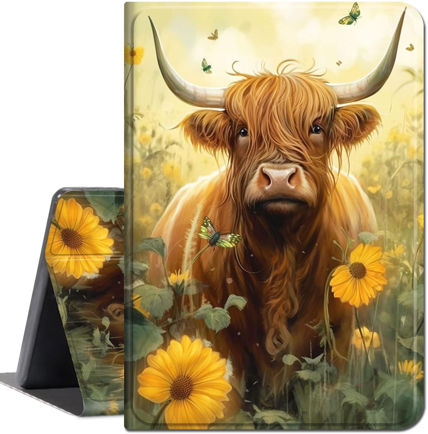 Case for Amazon Fire HD 10 Tablet 10.1" (Compatible with 7th and 9th Generations, 2017 and 2019 Releases),Slim Lightweight Smart Shell Stand Cover with Auto Wake/Sleep,Sunflower Cow Calf