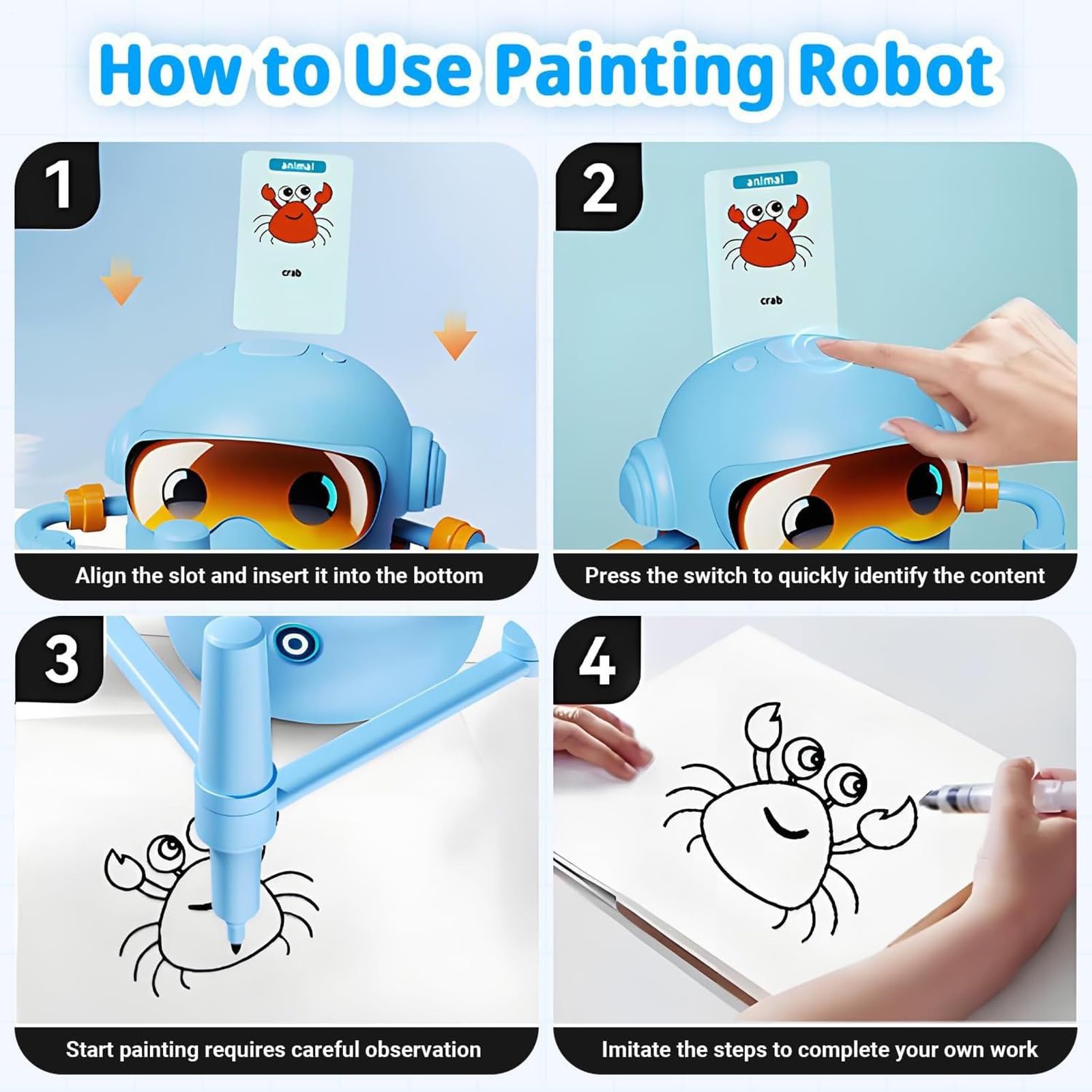 Robot de Dibujo para Niños con 100 Tarjetas Interactivas Juguete