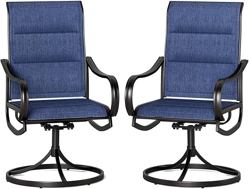 PHI VILLA Juego de 2 sillas de comedor giratorias para patio, sillas de exterior para todo tipo de clima, con textileno acolchado y marco de metal