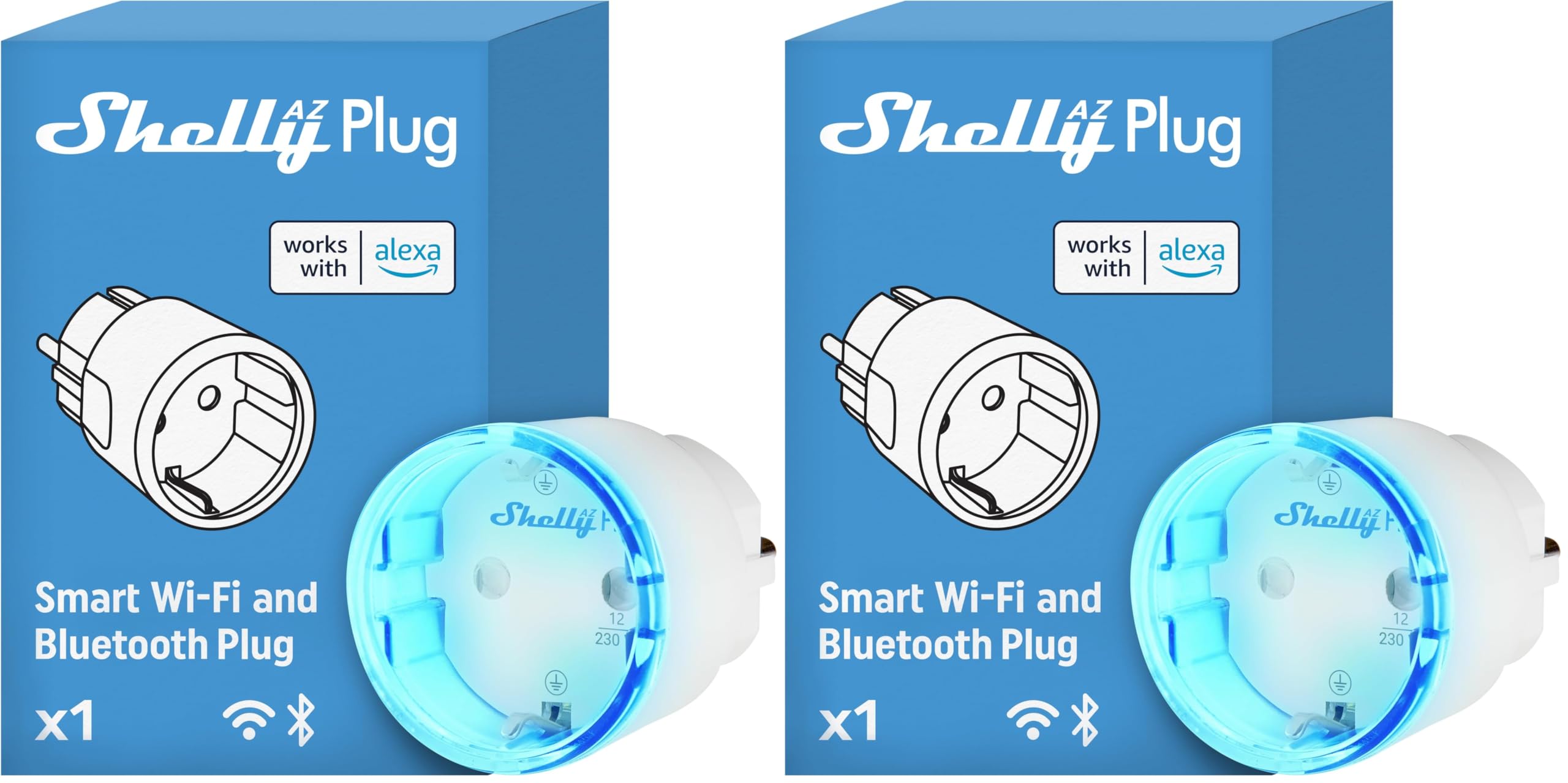 Shelly AZ Plug Bianco, Presa Intelligente Wi-Fi (Tipo F), Misurazione Consumi, 12A, 2500W, Configurazione Facile (FFS) con Alexa, Nessun Hub Richiesto, Controllo da Remoto, Programmi Smart