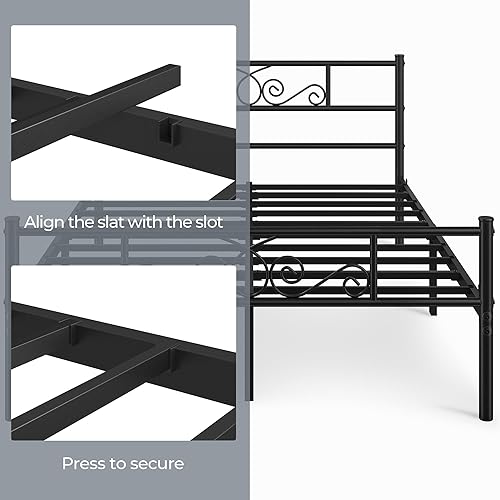 Miniatura 5 de Topeakmart Base de cama de metal clásico negro de 13 pulgadas con cabecero, base de colchón, cama de plataforma, base de cama con listones, tamaño