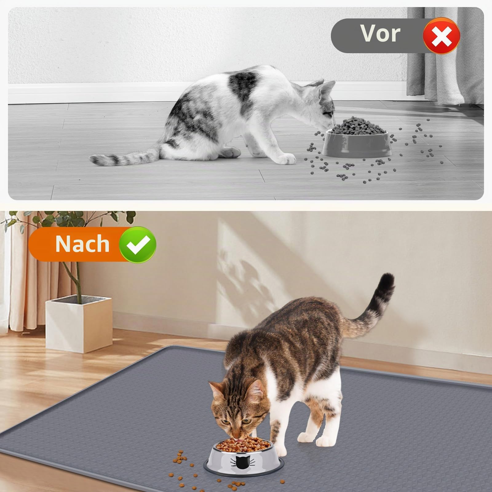 Extra große Katzenfuttermatte, 130x65cm Silikon-Futtermatte für Haustiere mit erhöhtem Rand und Struktur, Platzdeckchen für Futter- und Wassernäpfe, rutschfest, leicht zu reinigen (Dunkelgrau)