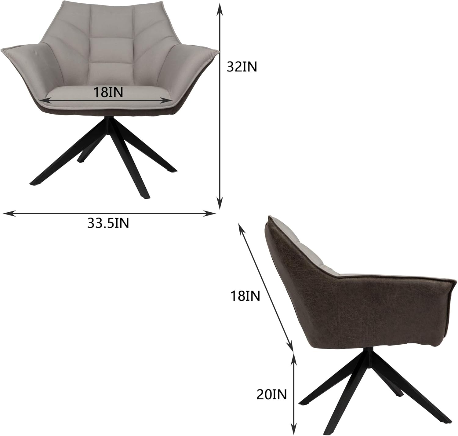 Set of 2 360° Swivel Accent Armchairs, Modern Living Room Leisure Chairs with Upholstered Seat & Metal Legs, Grey