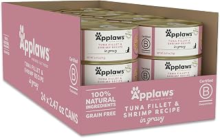 Applaws Tuna Fillet & Shrimp in Gravy Wet Cat Food 24-Pack 2.47 oz Cans | 100% Natural, High Quality Protein, Limited Ingredient, Grain Free, No Fillers, No Artificial Additives